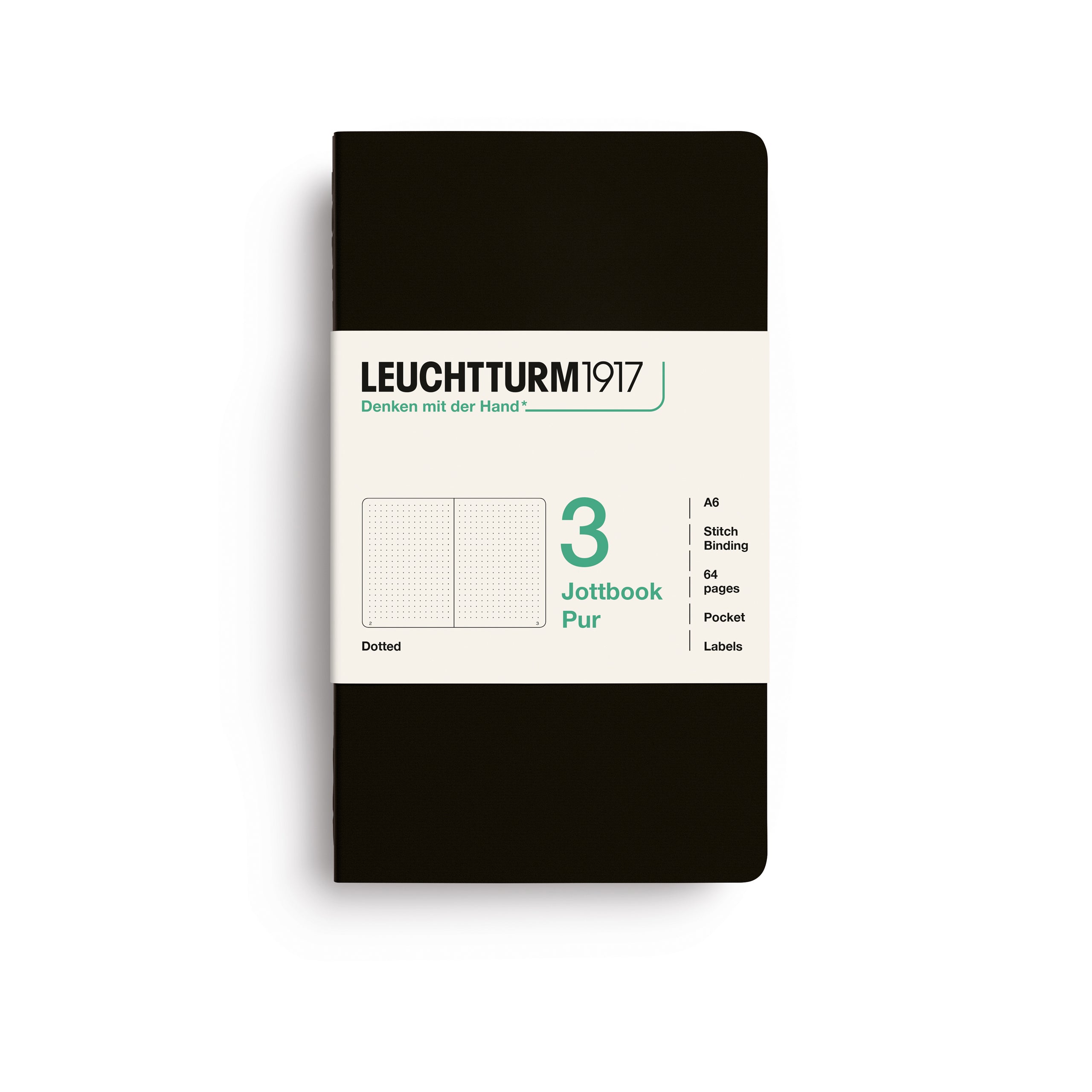 LEUCHTTURM1917 Jottbook Pur (A6) 3 í pakka doppustrikaðar - Black