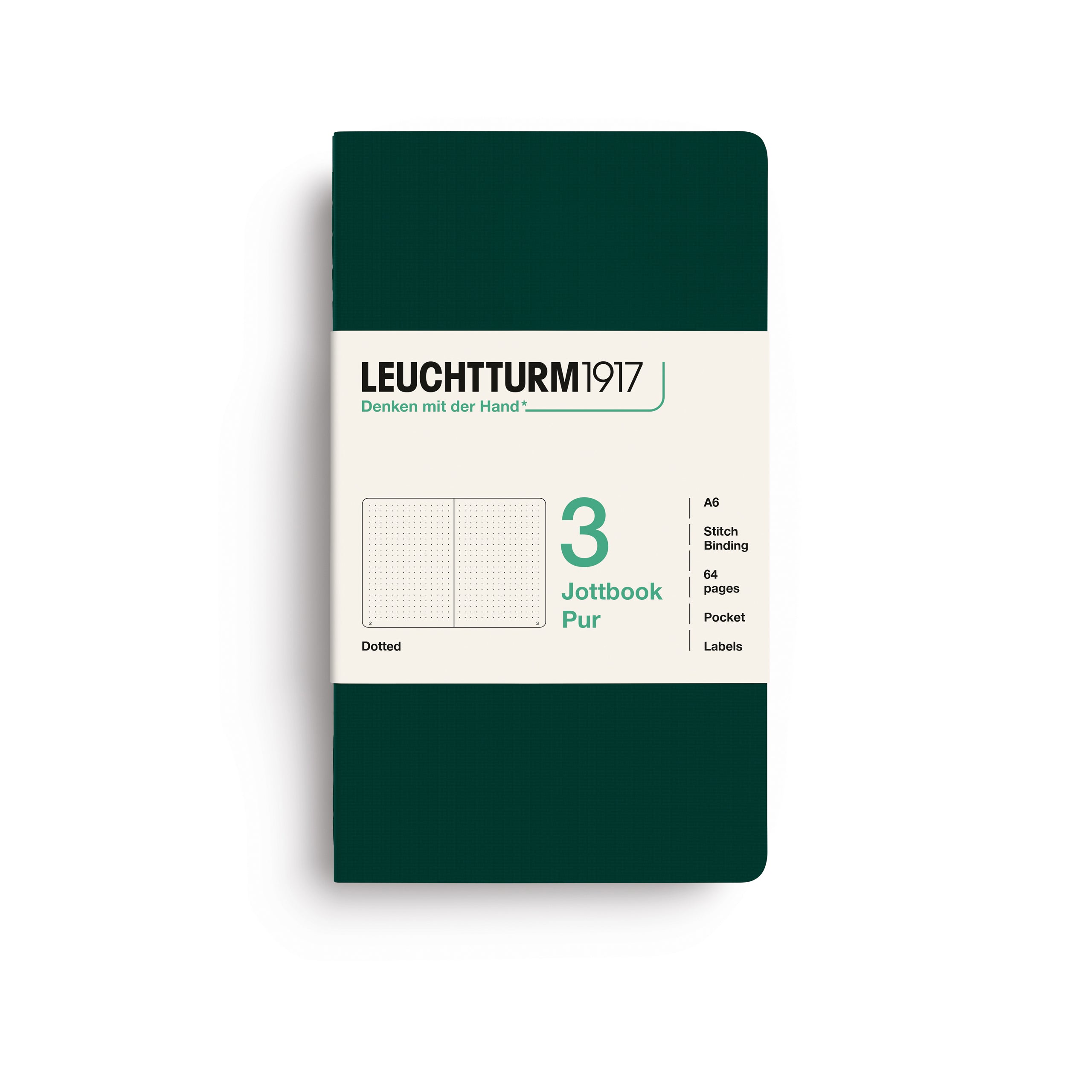 LEUCHTTURM1917 Jottbook Pur (A6) 3 í pakka doppustrikaðar - Forest Green