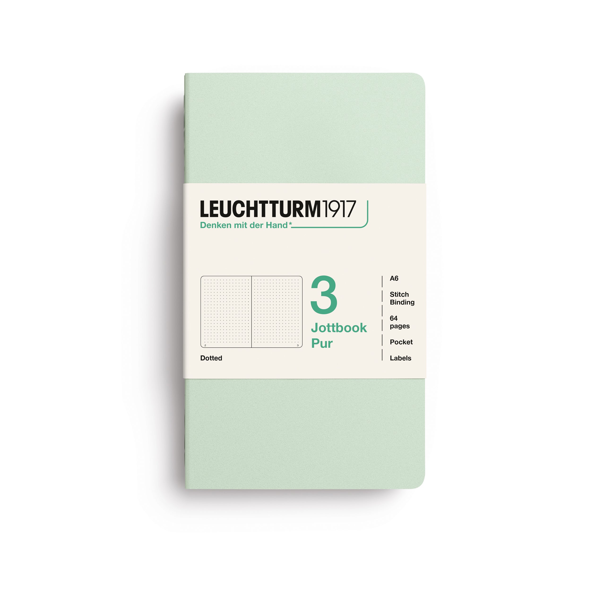LEUCHTTURM1917 Jottbook Pur (A6) 3 í pakka doppustrikaðar - Mint Green