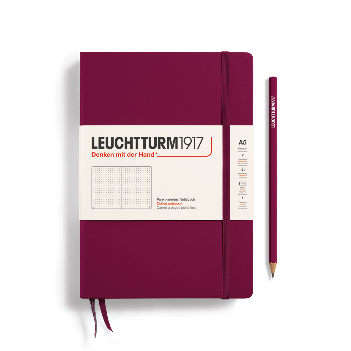 LEUCHTTURM1917 (A5) harðkápa doppustrikuð - Port Red