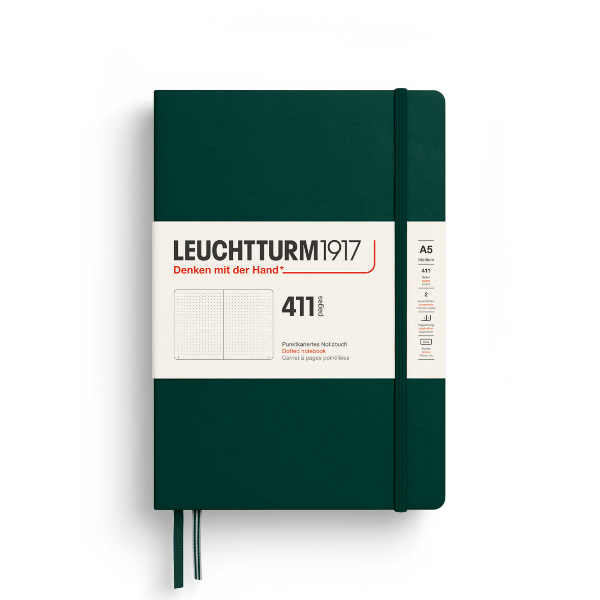 LEUCHTTURM1917 (A5) 411 harðkápa með doppum - Forest Green