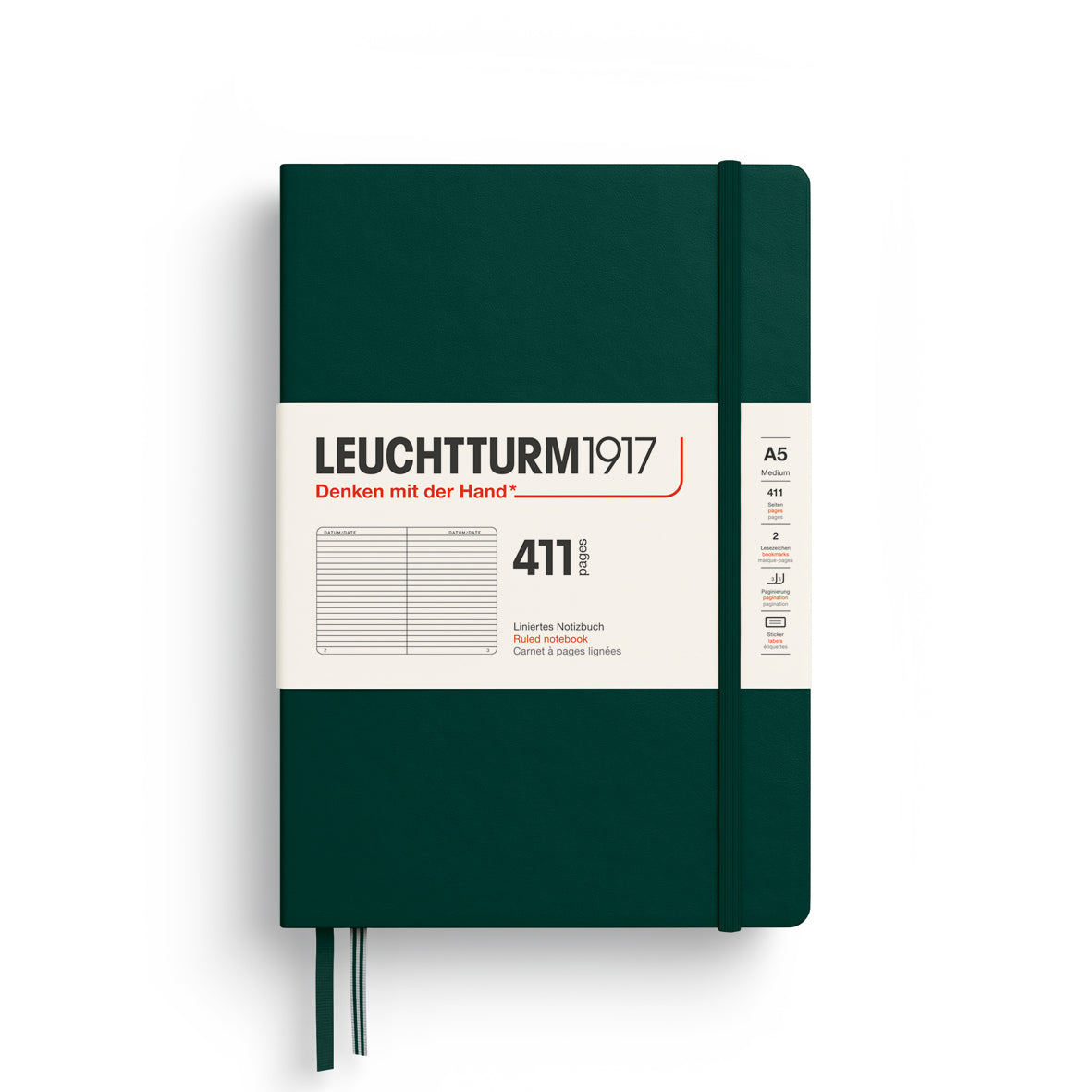 LEUCHTTURM1917 (A5) 411 harðkápa línustrikuð - Forest Green