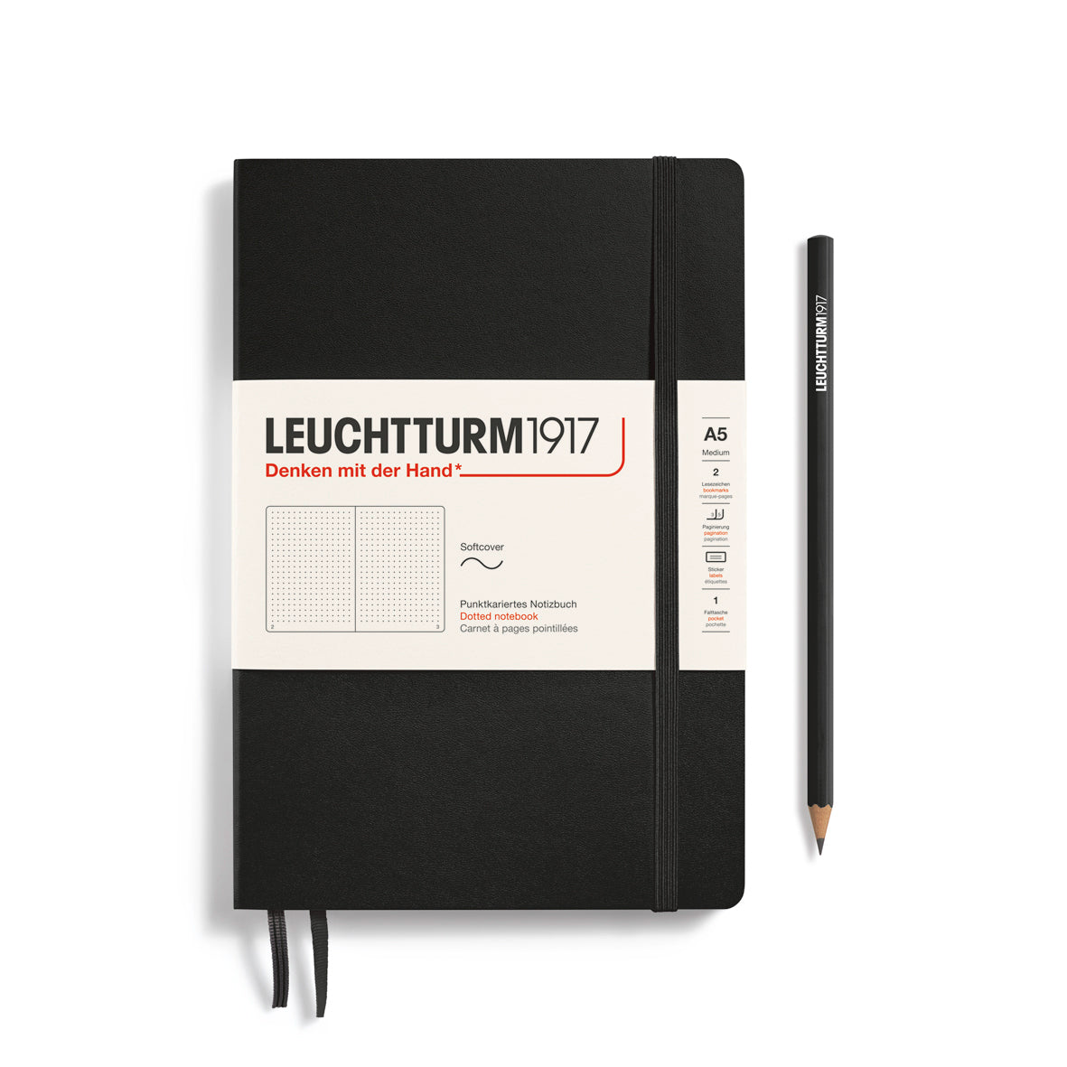 LEUCHTTURM1917 (A5) harðkápa doppustrikuð - Black