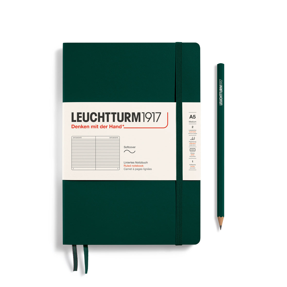 LEUCHTTURM1917 linspjalda glósubók (A5) Forest Green (línustrikuð)