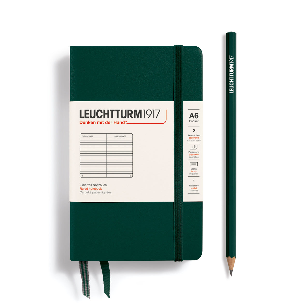 LEUCHTTURM1917 Harðspjalda vasabók (A6) Forest Green (línustrikuð)