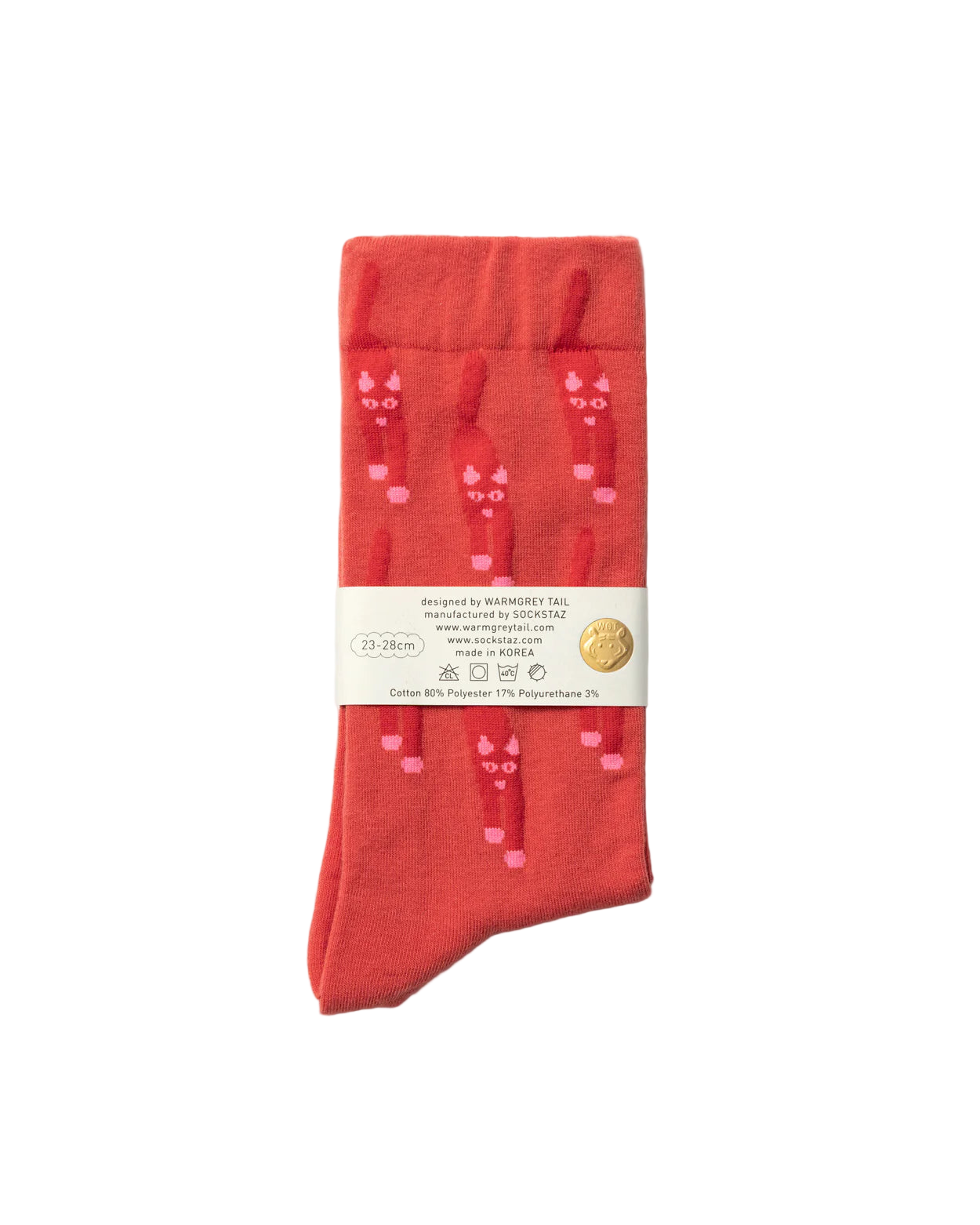 Warmgrey Tail sokkar - cat coming red