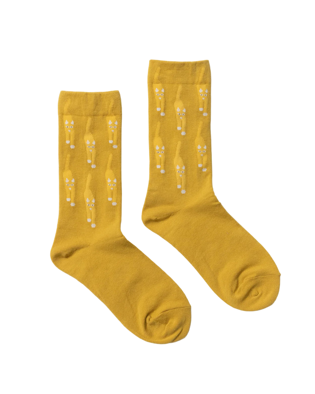 Warmgrey Tail sokkar - cat coming yellow
