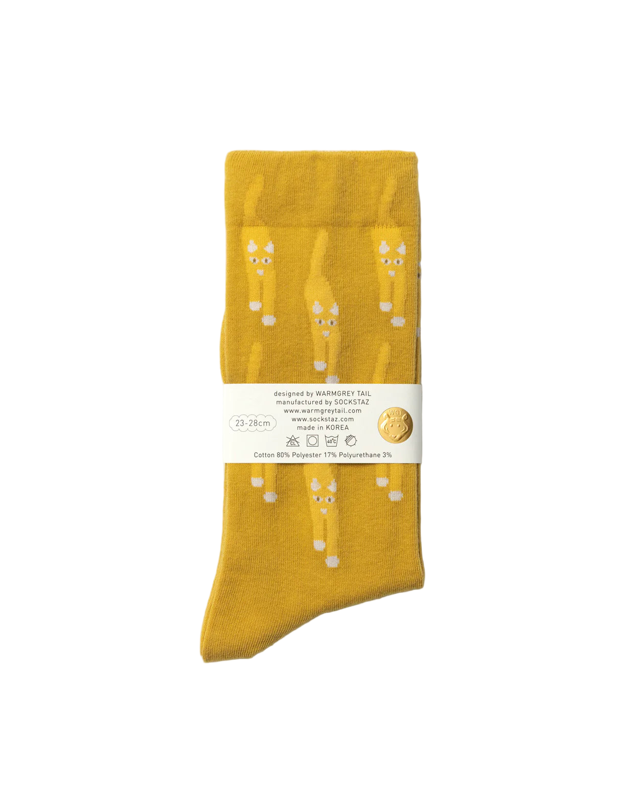 Warmgrey Tail sokkar - cat coming yellow