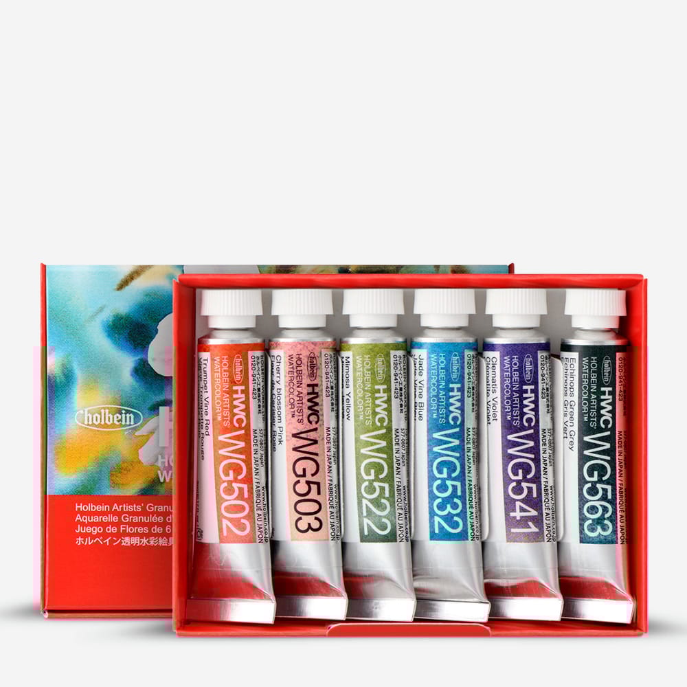Holbein Artist vatnslitir 6 litir af 5ml túbum - Granulating Flower Set