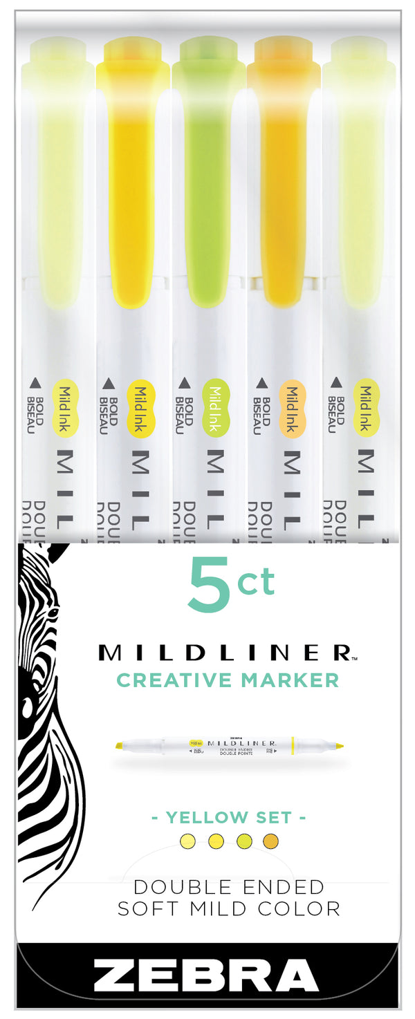 MILDLINER Highlighter - Yellow sett með 5 litum