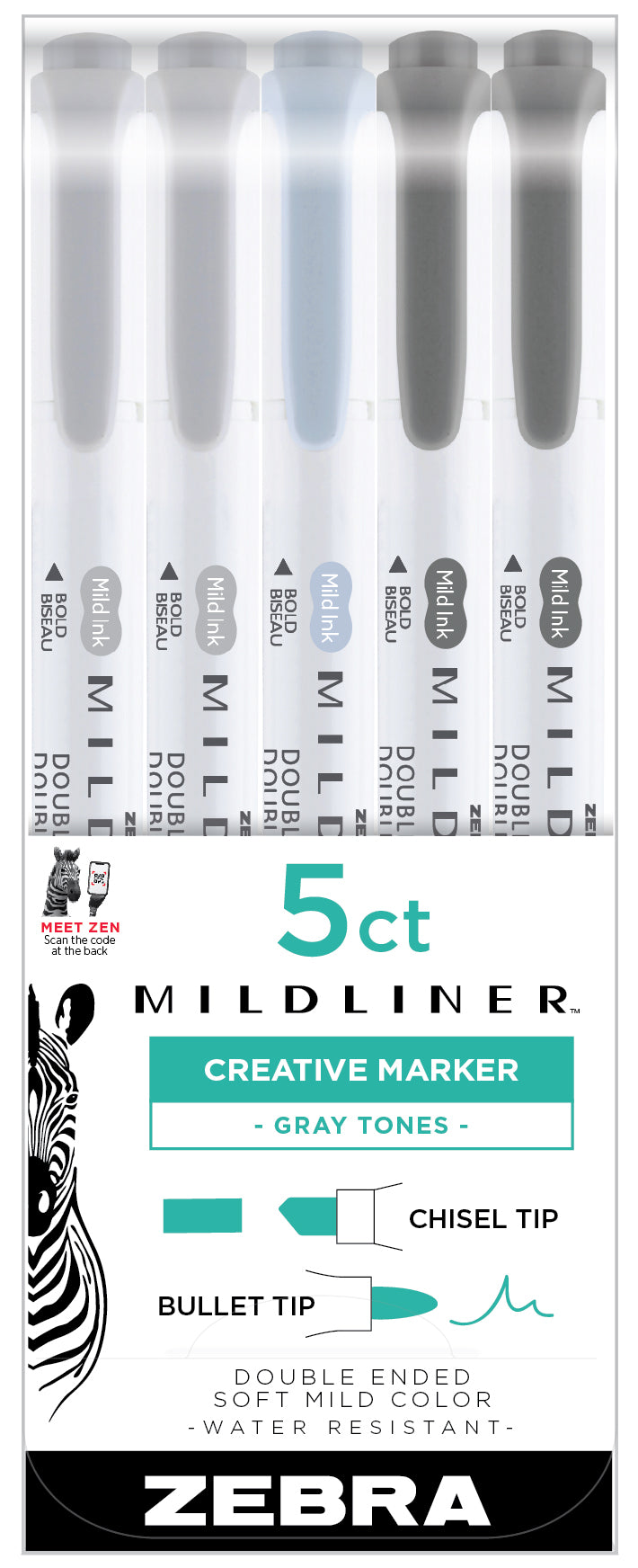 MILDLINER Highlighter - Gray sett með 5 litum