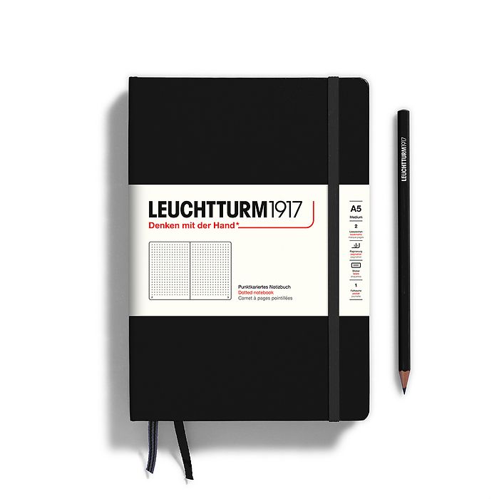 LEUCHTTURM1917 Notebook - A5 Hard Cover Black plain/dotted/Lined