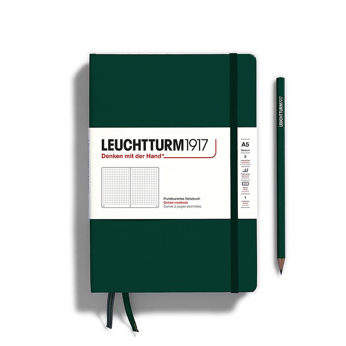 LEUCHTTURM1917 Notebook - A5 Hard Cover Forest Green plain/dotted