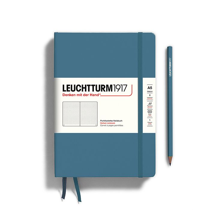 LEUCHTTURM1917 Notebook - A5 Hard Cover Stone Blue plain/dotted