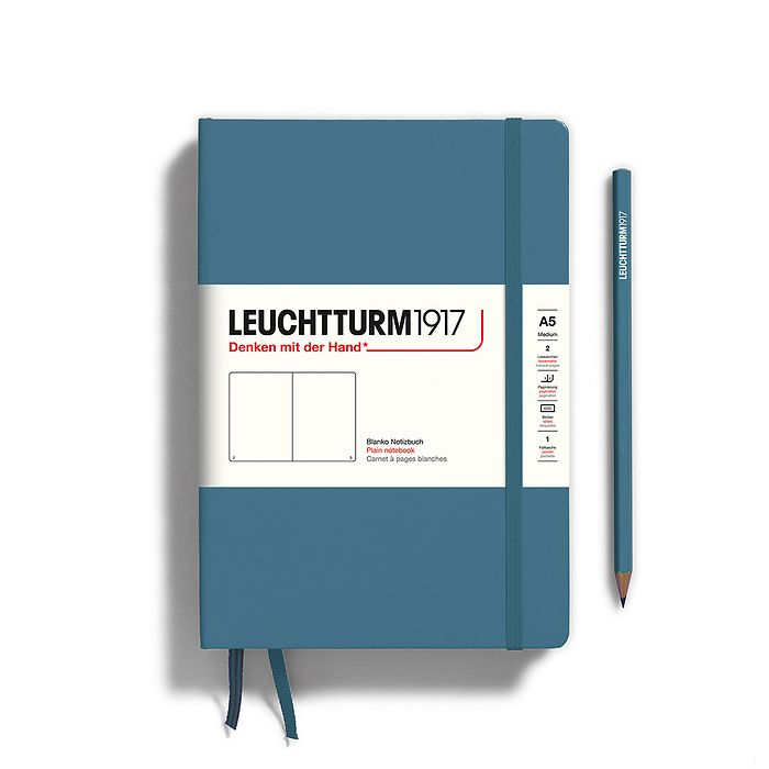 LEUCHTTURM1917 Notebook - A5 Hard Cover Stone Blue plain/dotted